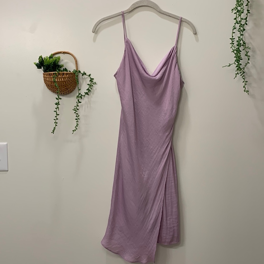 Purple silk zip up dress with wrap front